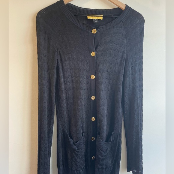 St. John|| Black Knit Cardigan with gold accent buttons, Viscose, Size Small P - Picture 1 of 8
